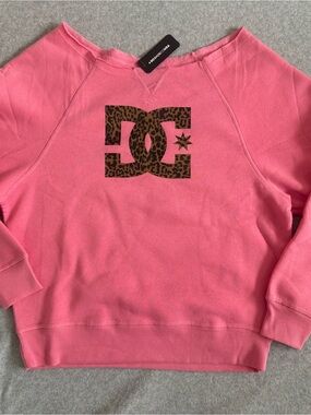 DC Pink Crewneck with Leopard-Print Logo